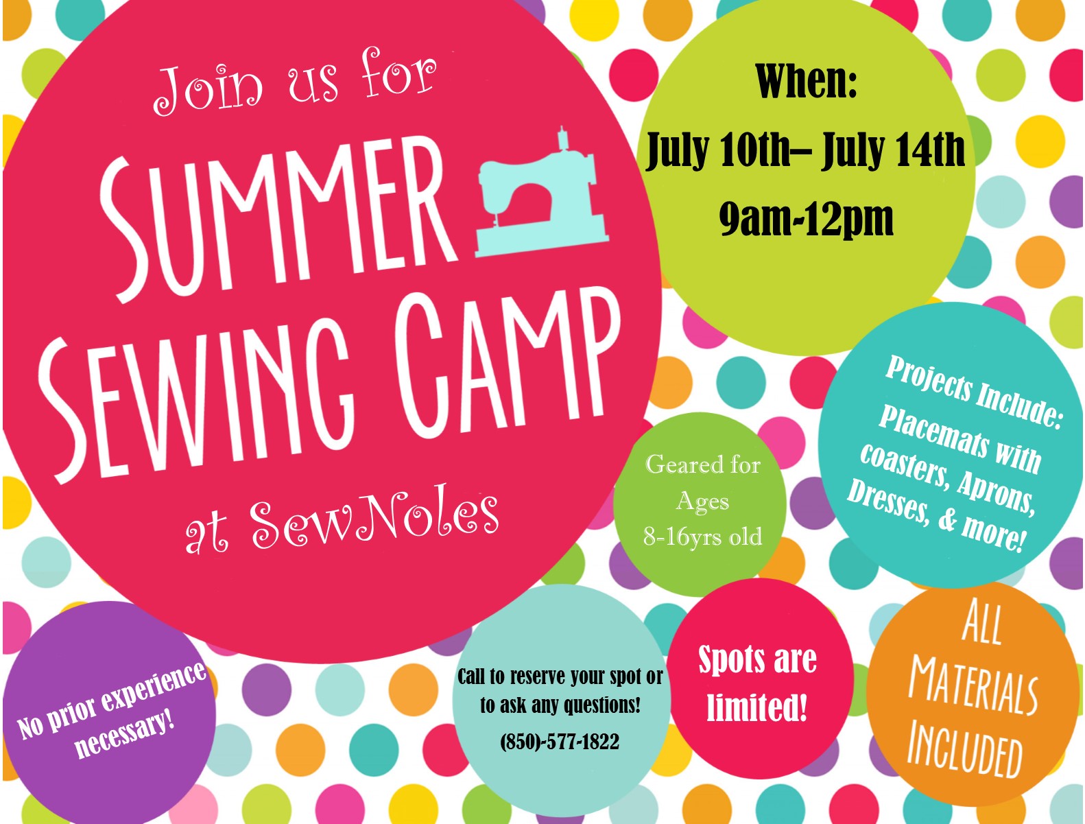 Youth Sewing Camp, SewNoles Fabrics & Lessons at SewNoles Fabrics